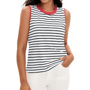 ATHLECHIC Women's Striped Color Block Side Slits Crew Neck Casual Sleeveless Shirts - 1 of 4