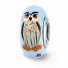 Black Bow Jewelry Fenton Blue Hand Painted Wisdom Owl Glass & Sterling Silver Bead Charm - 2 of 4