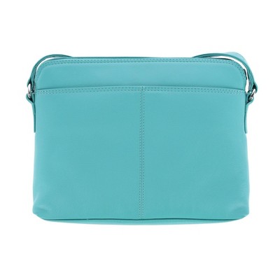 Ctm Women's Leather Shoulder Bag Purse With Side Organizer, Turquoise