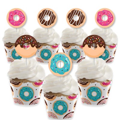 Big Dot of Happiness Donut Worry, Let's Party - Cupcake Decoration - Doughnut Party Cupcake Wrappers and Treat Picks Kit - Set of 24