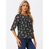INSPIRE CHIC Women's Round Neck Ruffle 3/4 Sleeve Floral Print Chiffon Blouse - 2 of 4