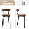 Jojoka Counter Height Bar Stools Set of 2,26 Inch Barstool Chairs with Back and Metal Legs for Kitchen Island - 2 of 4
