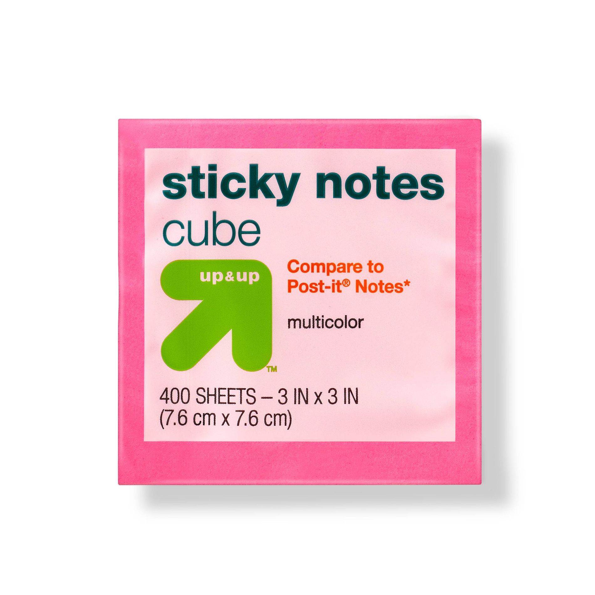 Sticky Notes Cube 3" x 3" Multicolor - up&up™: 400 Sheets, Office Supplies, Uncoated Paper, Glue Binding