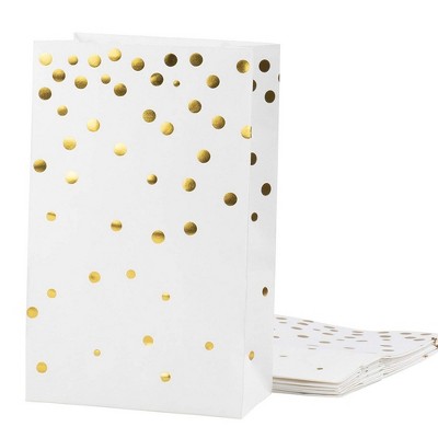 Blue Panda 24-Pack Paper Small Gift Bags, Gold Foil Dots Design Favor Bags, White, 5.5 x 8.6 x 3 Inches