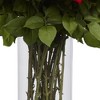 Nearly Natural Giant Rose Silk Flower Arrangement: Lifelike Red Roses with Greenery in Glass Vase - image 3 of 3