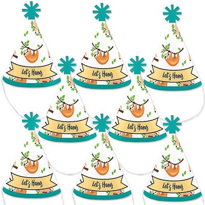 Big Dot of Happiness Let's Hang - Sloth - Mini Cone Baby Shower or Birthday Party Hats - Small Little Party Hats - Set of 8