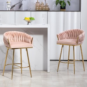 Lyngins Polyester Counter Stools with Golden Chromed Base,Bar Stools with Hand Wave Back and Footrest,Dining Chair for Kitchen Island - 1 of 4
