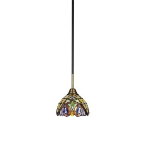 Toltec Lighting Paramount 1 - Light Pendant in  Matte Black/Brass with 7" Lynx Art Glass Shade - 1 of 1