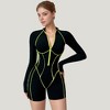 Anna-Kaci Active Women's Long Sleeve Zip Front Active Romper with Neon Piping and Contoured Seams - 4 of 4