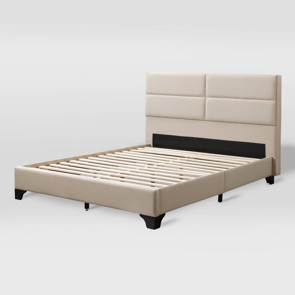 Photos - Bed Frame CorLiving Full Bellevue Wide Rectangular Panel Fabric Bed and Frame Cream - CorLivin 
