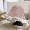 Anna-Kaci Women's Crochet Straw Hat with Lace Trim and Bow Detail - 3 of 4
