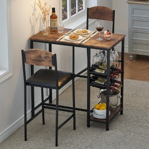 Bar Table Set for 2 with Footrest, Kitchen Dining Table with 2 Upholstered Chairs, Small Space Counter Height Barstools for Counter Bar, Sturdy and Durable, Easy to Assemble - 1 of 4