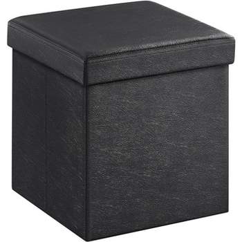 SONGMICS 15 Inches Folding  Storage Ottoman Cube Faux Lea Black