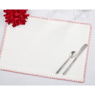 White and Red Cotton Whip Stitched Placemats, Set of 4