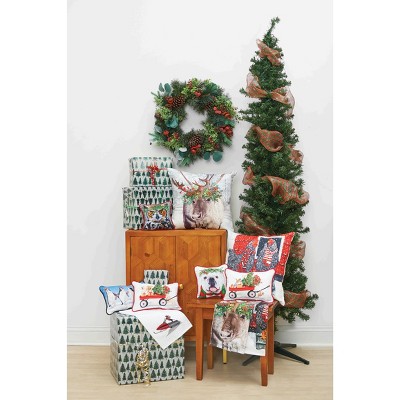 Reindeer Holly Flower Crown Christmas Throw Pillow