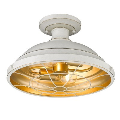 Copper Patina Industrial Semi-Flush Mount Light with Glass Diffuser