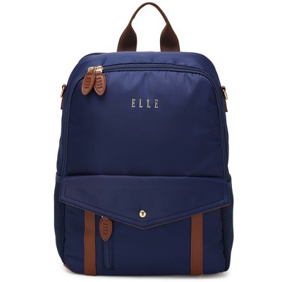 ELLE Luggage 18L Luxe Journey Twill and Vegan Leather Backpack - Navy Blue — фото 2