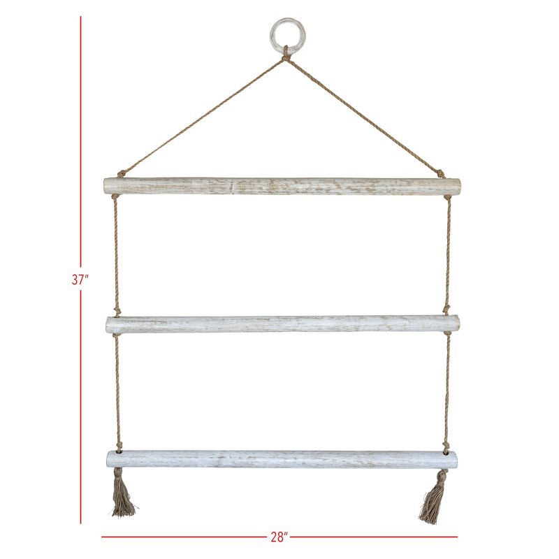 Hanging Blanket Ladder White Wood & Jute by Foreside Home & Garden, 5 of 6