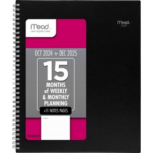 Mead 2024-25 Weekly/Monthly Planner 11"x9.625" Black: Academic Calendar, Twin-Wire Binding, Acid-Free Paper, Tabs - 1 of 4