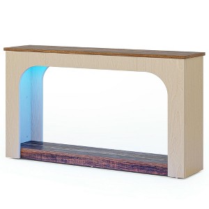 Resenkos Entryway Table, Console Sofa Table,55" Console Table, Wood Farmhouse 2-Tier Sofa Table with LED Lights Brown - 1 of 3