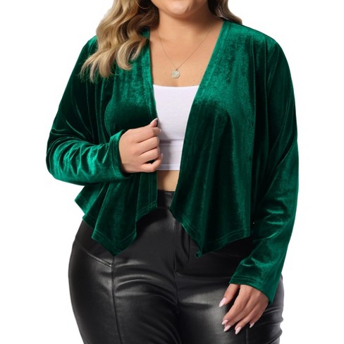 Plus Size - Green Velvet Open Front Button Blazer - Torrid