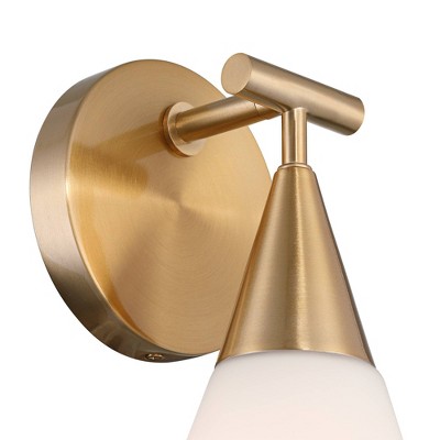 Warm Brass and Opal Glass Cone Shade Sconce