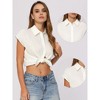 Allegra K Women's Casual Summer Linen Button Down Cap Sleeve Cotton Collar Shirts - 2 of 4