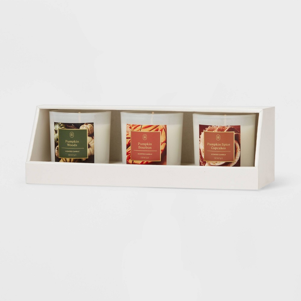 3pk Pumpkin Woods, Pumpkin Bourbon, and Pumpkin Spice Cupcakes Jar Candle Gift Set - Threshold™