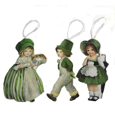 Saint Patricks 4.0" Luck O' Irish Dummy Board Set/3 Ornament Vintage Retro Children  -  Tree Ornaments
