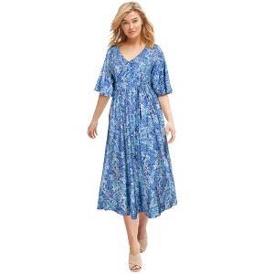 ellos Plus Size Knit Midi Dress With Surplice Neckline & Waist Tie - 1 of 4