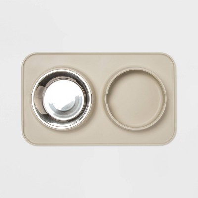 Silicone Pet Mat + Stainless Steel Double Diner - 3.5 Cups - Boots &#38; Barkley&#8482;_0