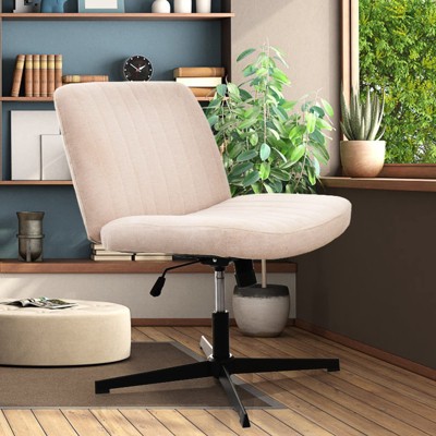 Home Office Desk Swivel Chair Armless, Fabric Padded, Height Adjustment, 120° Rocking, Cross Legged Chair wide
