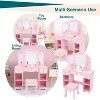 Kids Vanity Set, Pretend Play Girls Vanity Table and Chair Set with Mirror, Stool, and Wood Makeup Playset - 2 of 3