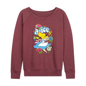 Women's - Disney - Alice in Wonderland Lightweight French Terry Wide Neck Long Sleeve Shirt - 1 of 4