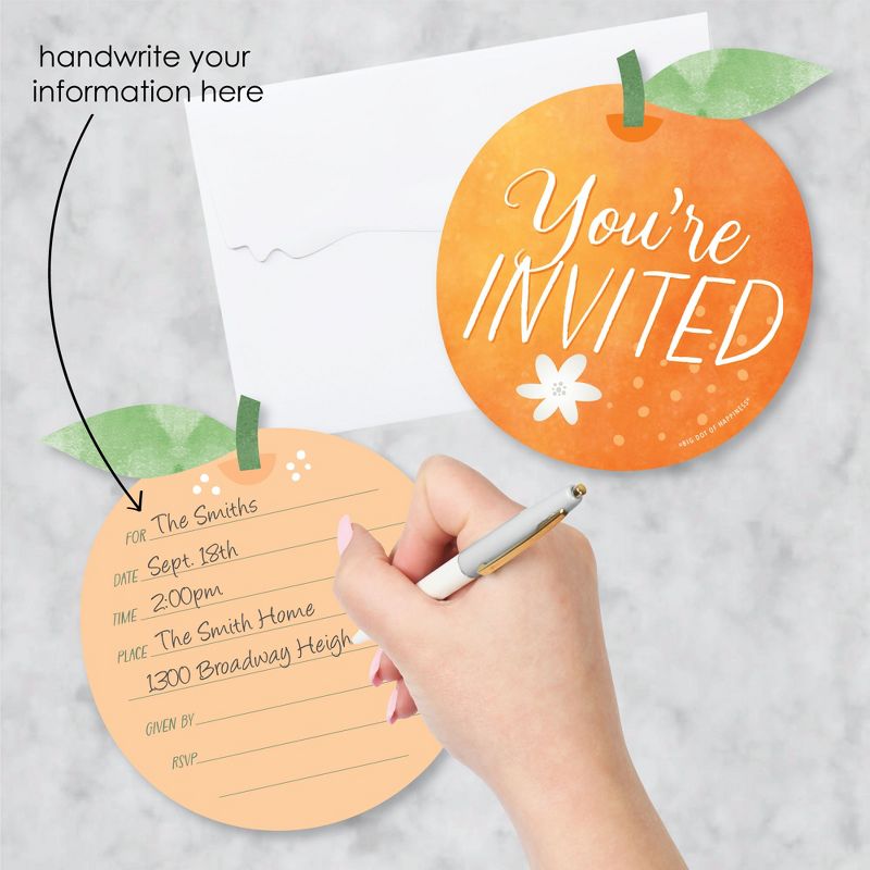 Big Dot of Happiness Little Clementine - Shaped Fill-In Invitations Orange Citrus Baby Shower or Birthday Party Invitation Cards with Envelopes 12 Ct, 2 of 8