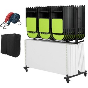 Acekool Folding Chair Rack Cart with Adjustable Height, PVC Locking Wheels, Cover Included, Heavy Duty Metal Frame, Holds up to 42 Chairs - 1 of 4