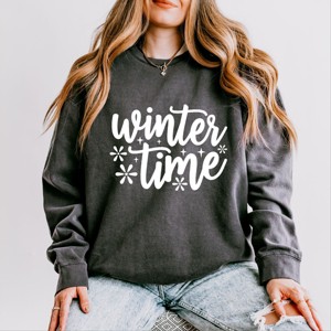 Simply Sage Market Winter Time Snowflakes Lightweight Garment Dyed Sweatshirt - 1 of 4