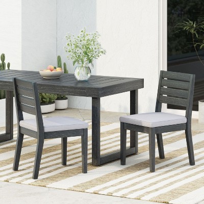 Janey 2-piece Acacia Wood Patio Dinning Chair, Armless Chairs with Cushions, Outdoor Furniture - Maison Boucle