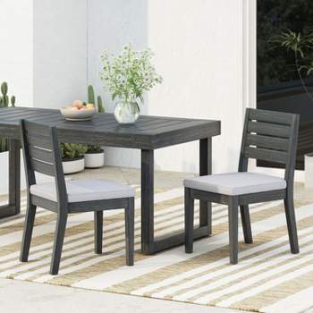2-piece Acacia Wood Patio Dinning Chairs, Armless Chairs with Cushions - Maison Boucle