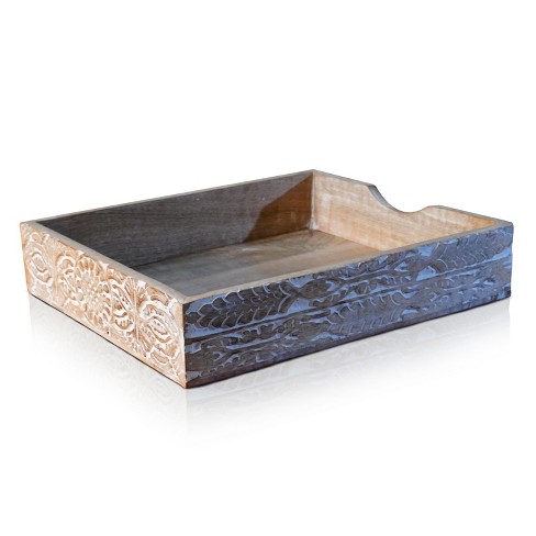 Mela Artisans Decorative Wood Serving Tray W/ Handles (darkwash