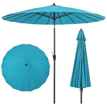 Costway 9 FT Patio Round Market Umbrella with Push Button Tilt, Crank Handle, Vented Top Tan/Navy/Wine/Turquoise