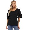 Coolmee Women's Blouses Ruffle Sleeve T Shirts V Neck Double Tiered Bell Sleeve Top - 4 of 4