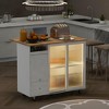 Kitchen Island with Drop Leaf, Kitchen Cart On Wheels, Large Kitchen Island Cart with Led Light, 2 Fluted Glass Doors - 3 of 4