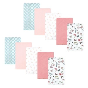 Hudson Baby Infant Girl Cotton Flannel Burp Cloths, Hummingbird Garden 10 Pack, One Size - 1 of 4