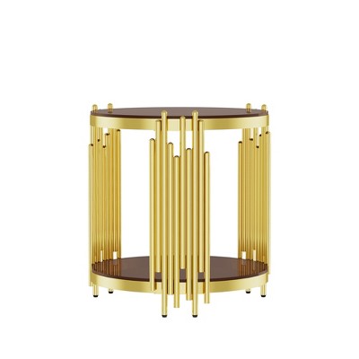 Dolonm Stainless Steel Round Glass End Table，Side Table