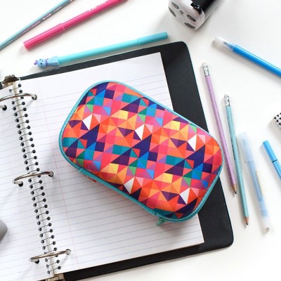Colorful Geometric Large Capacity Pencil Pouch with Zipper