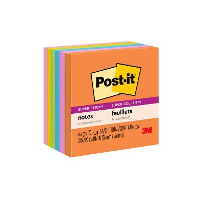 Post-it Super Sticky Notes 3"x 3" Energy Boost Collection: 6 Multicolor Pads, 70 Sheets Each, Art & Design Theme