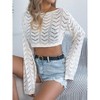 Clearlove Women Crochet Crop Top Long Sleeve Hollow Out Casual Shirt - 2 of 4