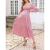 Maternity Dress Women's V-Neck Puff Sleeve Pleated Maternity Maxi Dress for Baby Shower or Casual Wear  lightgreenflower XL - 3 of 4