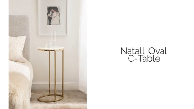 Gold Oval Marble Top C-Shaped Side Table